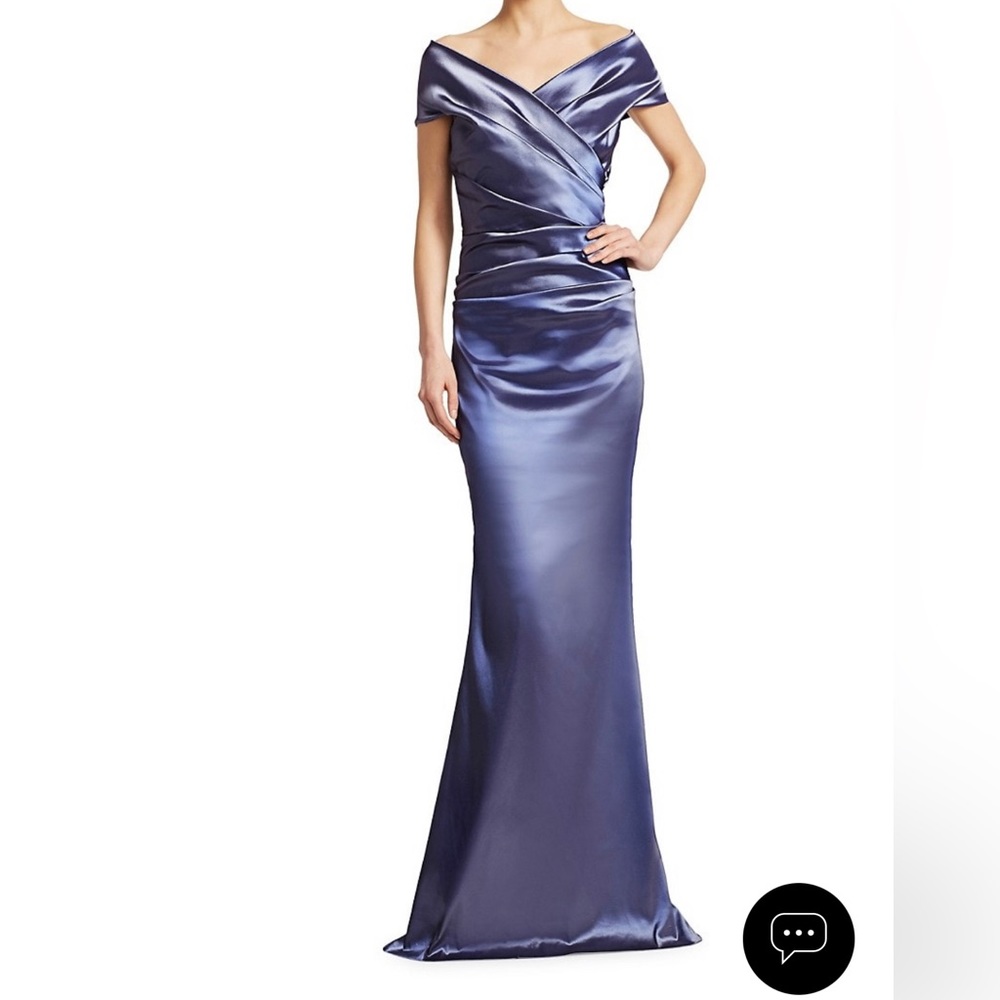 Rickie Freeman for Teri Jon Blue Satin Maxi Dress